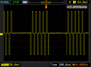 ШИМ выходного сигнала Лабораторного преобразователя частоты при низкой несущей частоте ШИМ